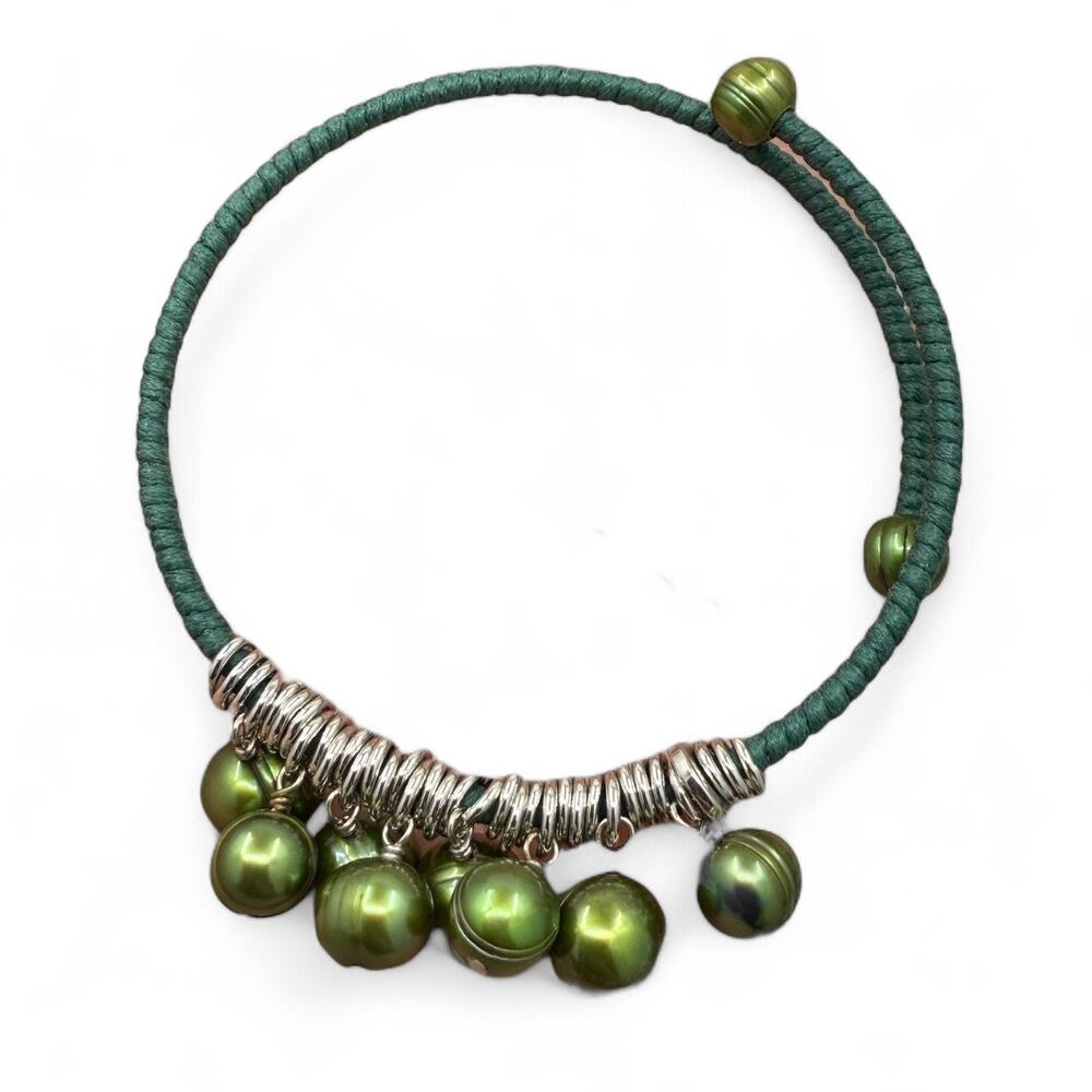 Honora Cultured Freshwater Pearl Bangle Bracelet Green Pearls